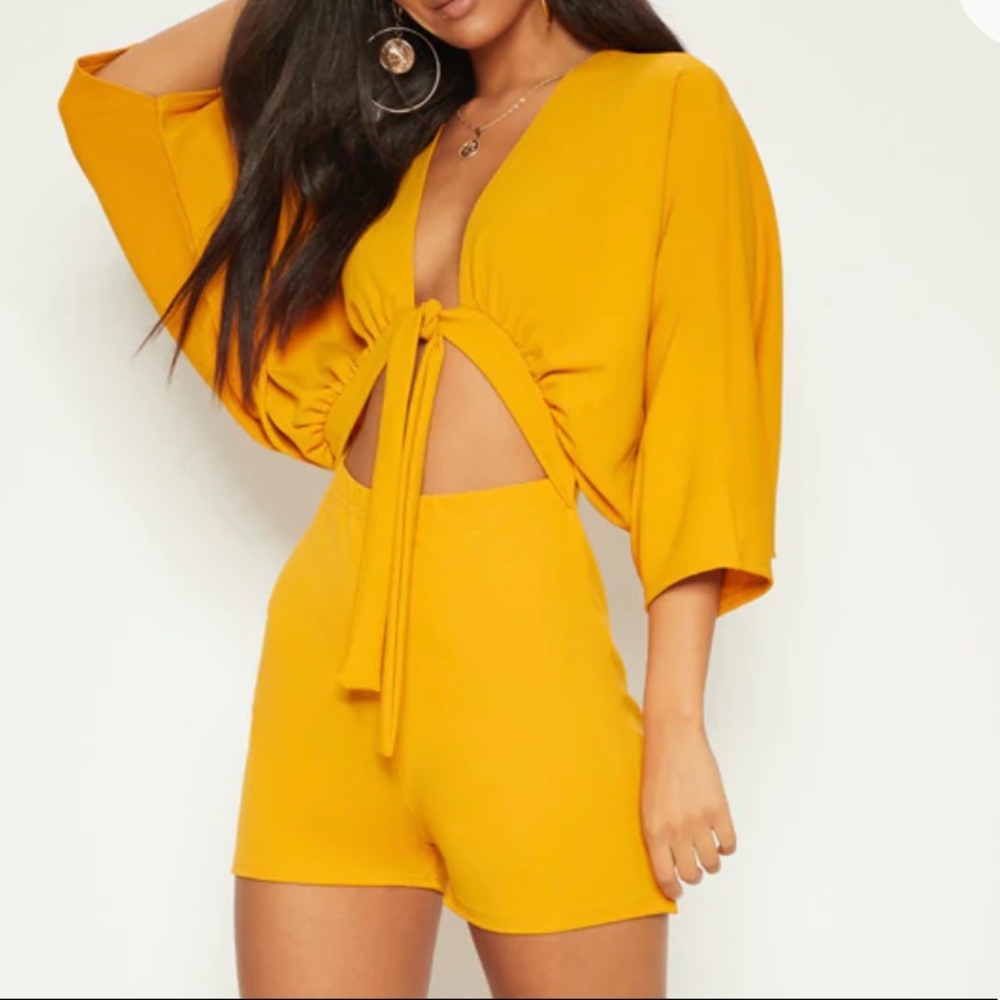 Pretty Little Thing Mustard Batwing Romper